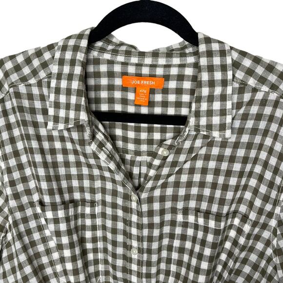 Joe Fresh Checkered Plaid Top Drawstring Waist Cuff Sleeve Button Front Size XL - Picture 3 of 7